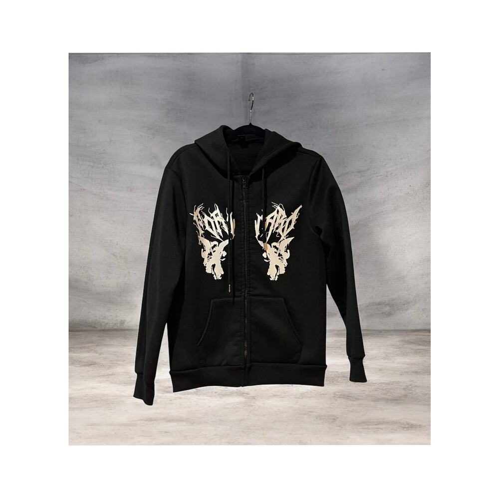 Romwe Academia Men Letter Graphic Zip Up Hoodie Black Medium